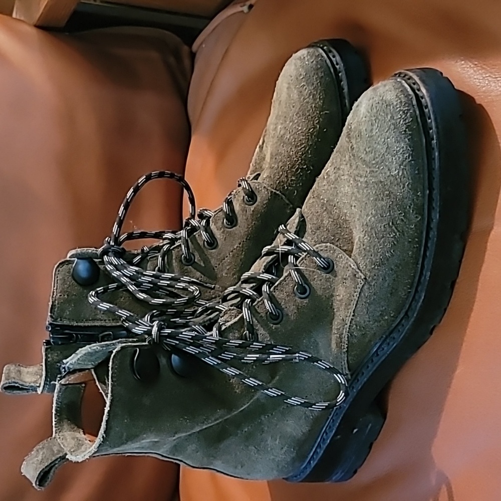 Green Suede Frye Combat Boots
